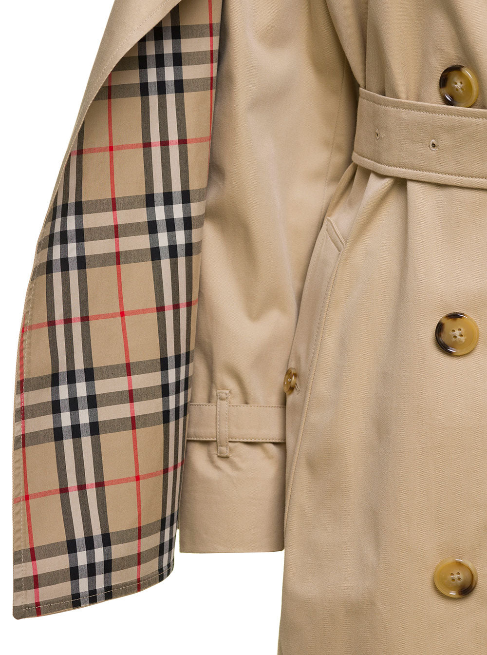 Beige Trench Coat With Cape Lined Sleeves Cotton Woman