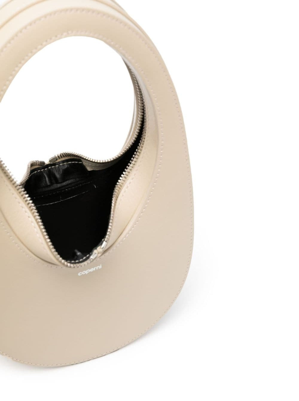 Beige Monochrome Mini Swipe Bag With Oval Handle Leather Woman Calf Shoulder