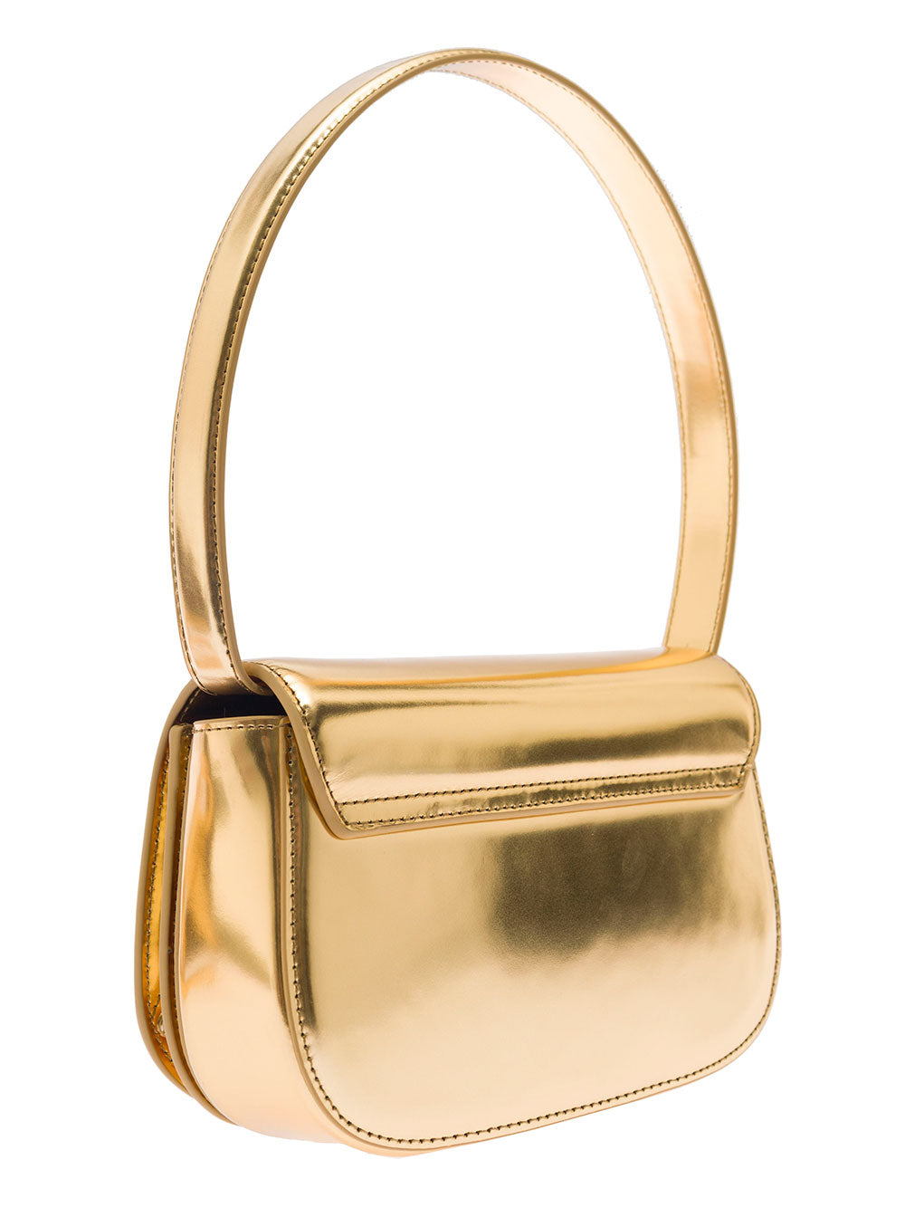1dr Gold-Colored Handbag With Electroplated Oval D Plaque Glossy Mirrored-Leather Woman Metallic Pmu Shoulder Bags