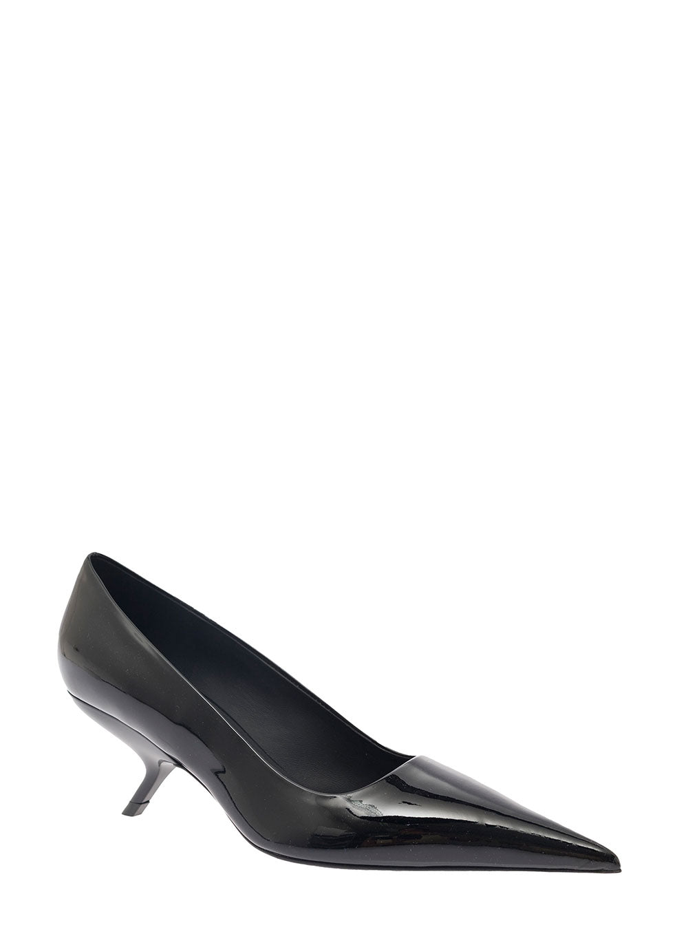 Eva Black Pointed Pumps With F Wedge Heel Patent Leather Woman Calf Heels