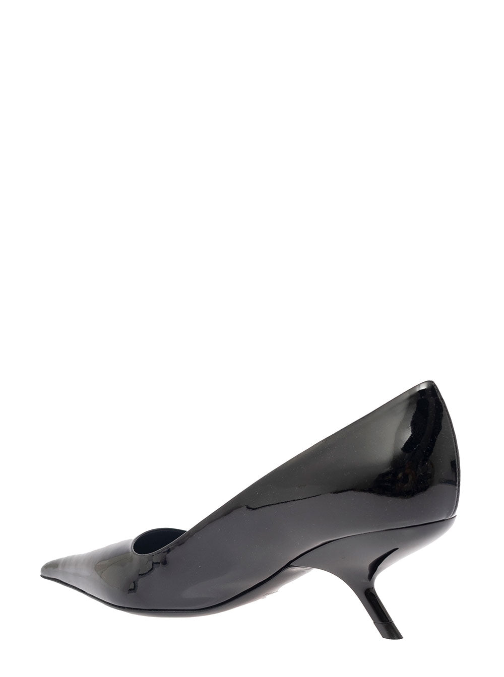Eva Black Pointed Pumps With F Wedge Heel Patent Leather Woman Calf Heels