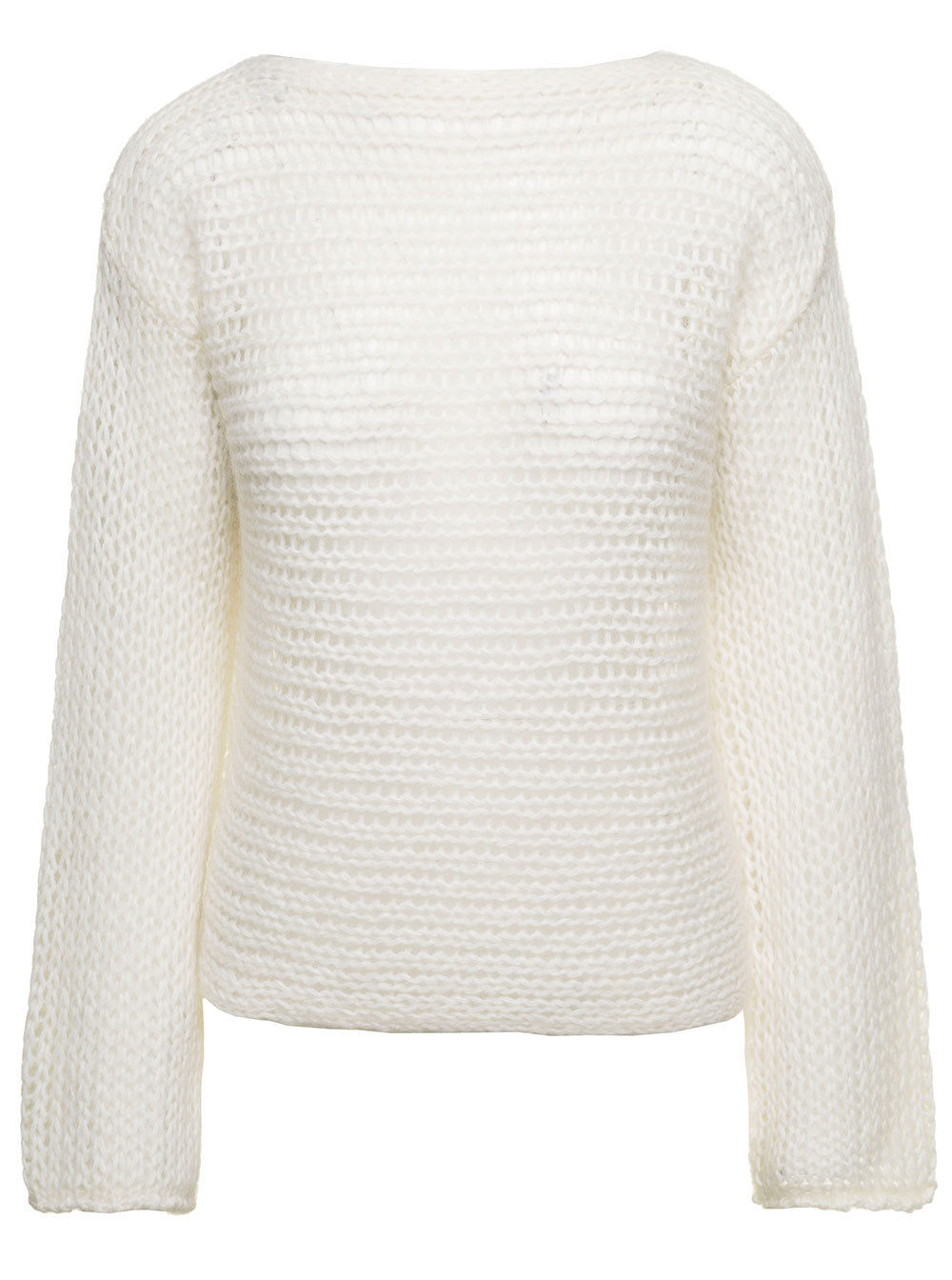 White Cropped Sweater With Boat Neckline Wool Blend Woman Merino Polyammide Jersey