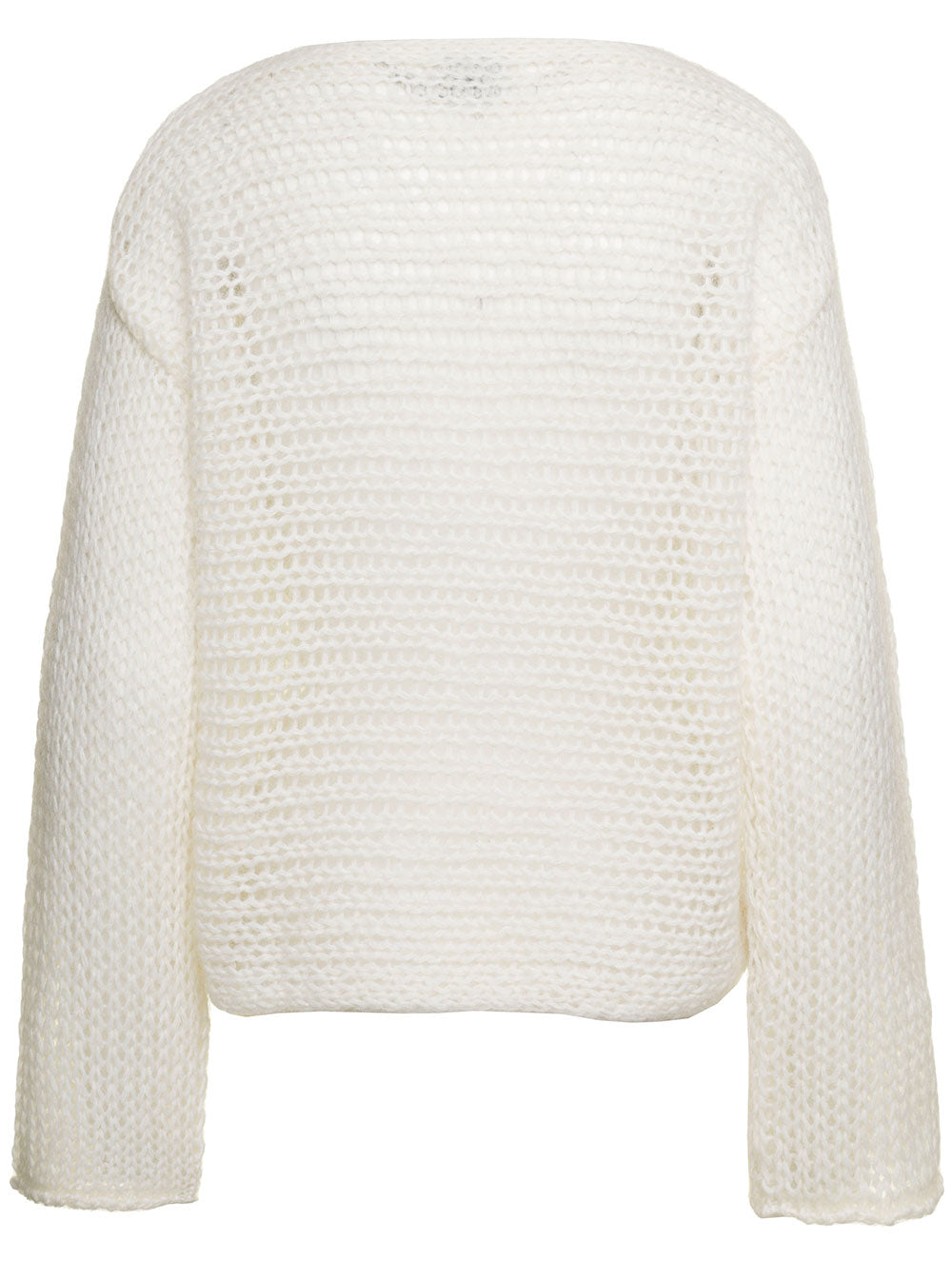 White Cropped Sweater With Boat Neckline Wool Blend Woman Merino Polyammide Jersey