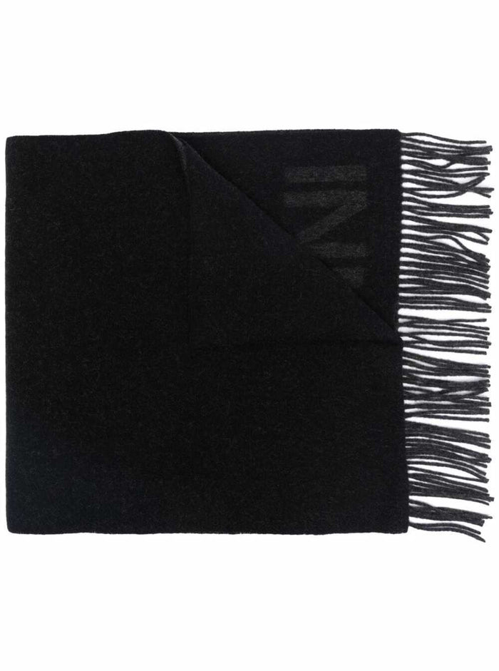 Black Wool Scarf With Logo Recycled Scarfs And Foulards