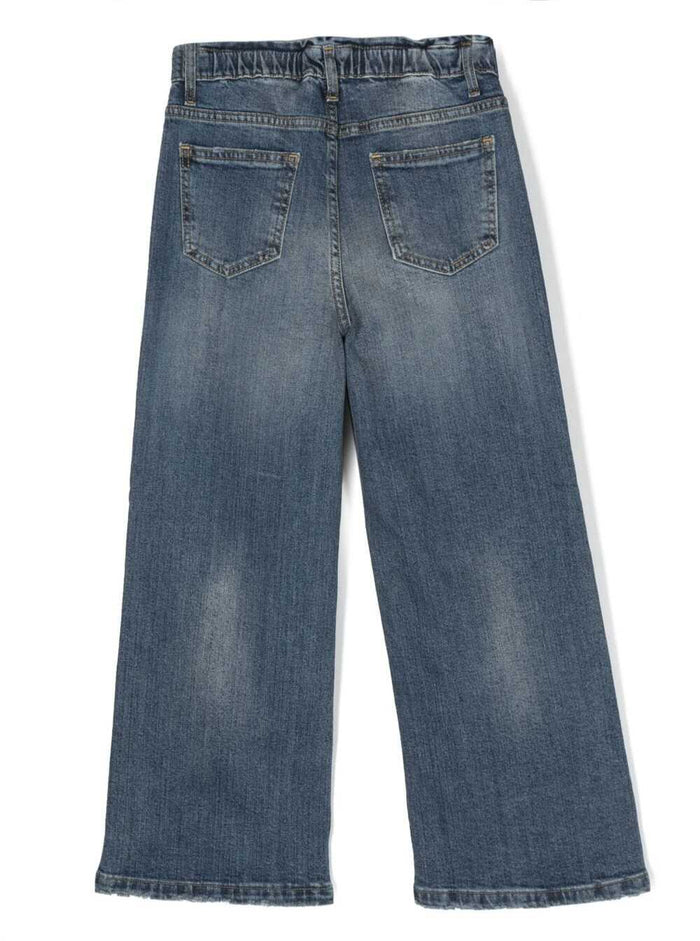 Journey- Girls Elasticated Waist Wide Leg Jeans- Medium Stone Washed Stretch Denim Include Il Codice Gyp01605p00119750765 Blu Cotton Elastane