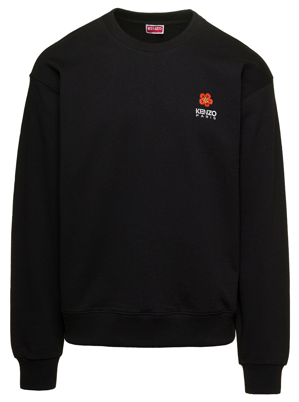Black Crewneck Sweatshirt With Logo Patch Cotton Man Sweatshirts