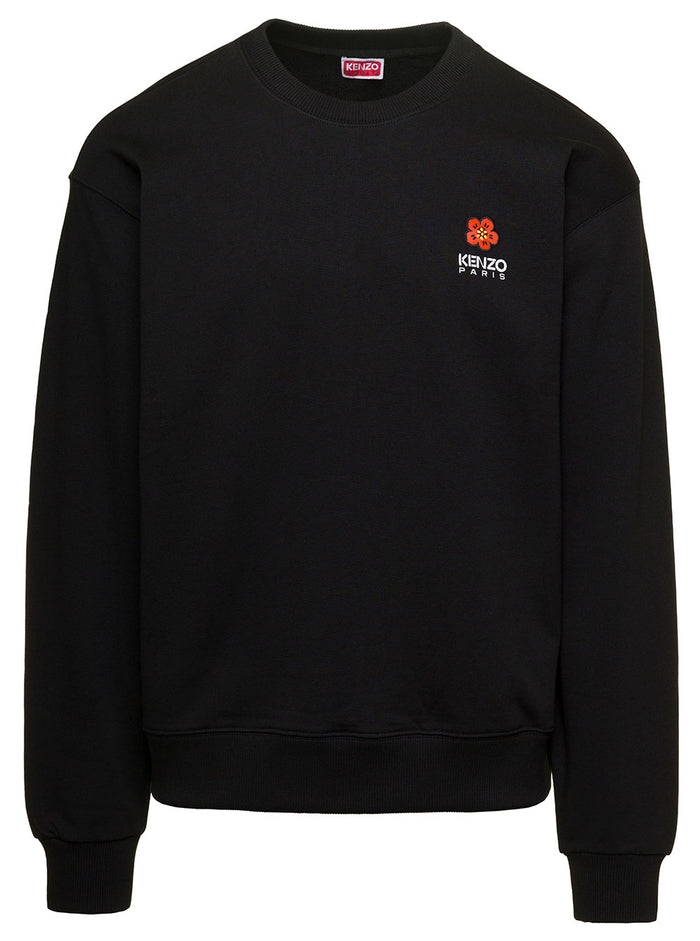 Black Crewneck Sweatshirt With Logo Patch Cotton Man Sweatshirts