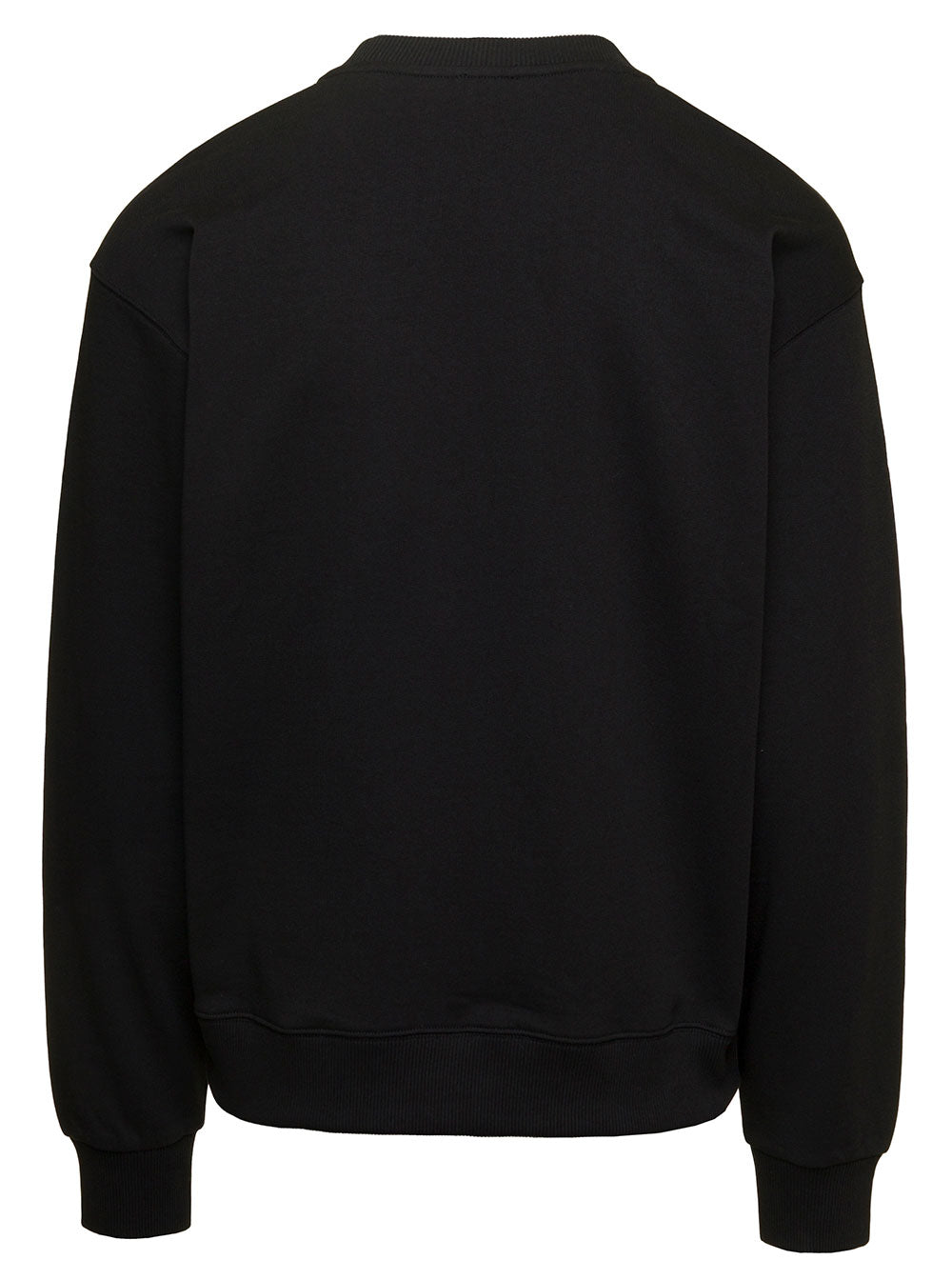 Black Crewneck Sweatshirt With Logo Patch Cotton Man Sweatshirts