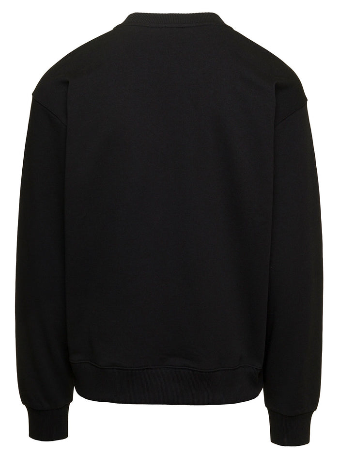 Black Crewneck Sweatshirt With Logo Patch Cotton Man Sweatshirts