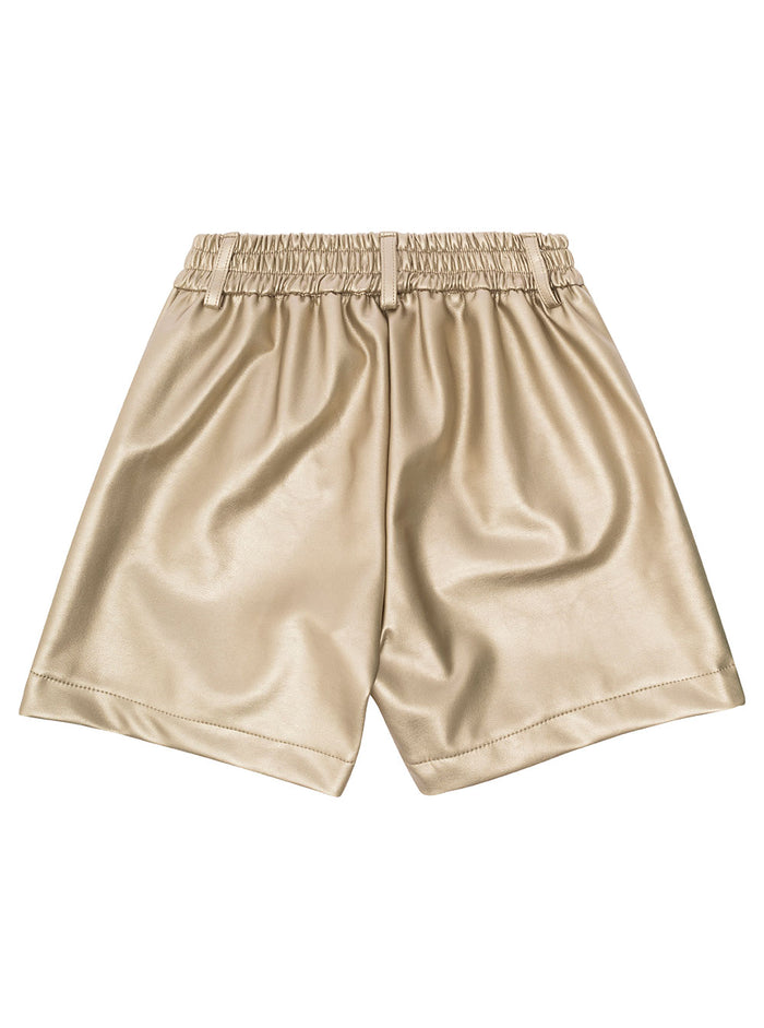 Ivory Shorts With Elastic Waistband And Logo Detail Faux Leather Girl Metallic Viscose Elastan Other Fiber Bermuda