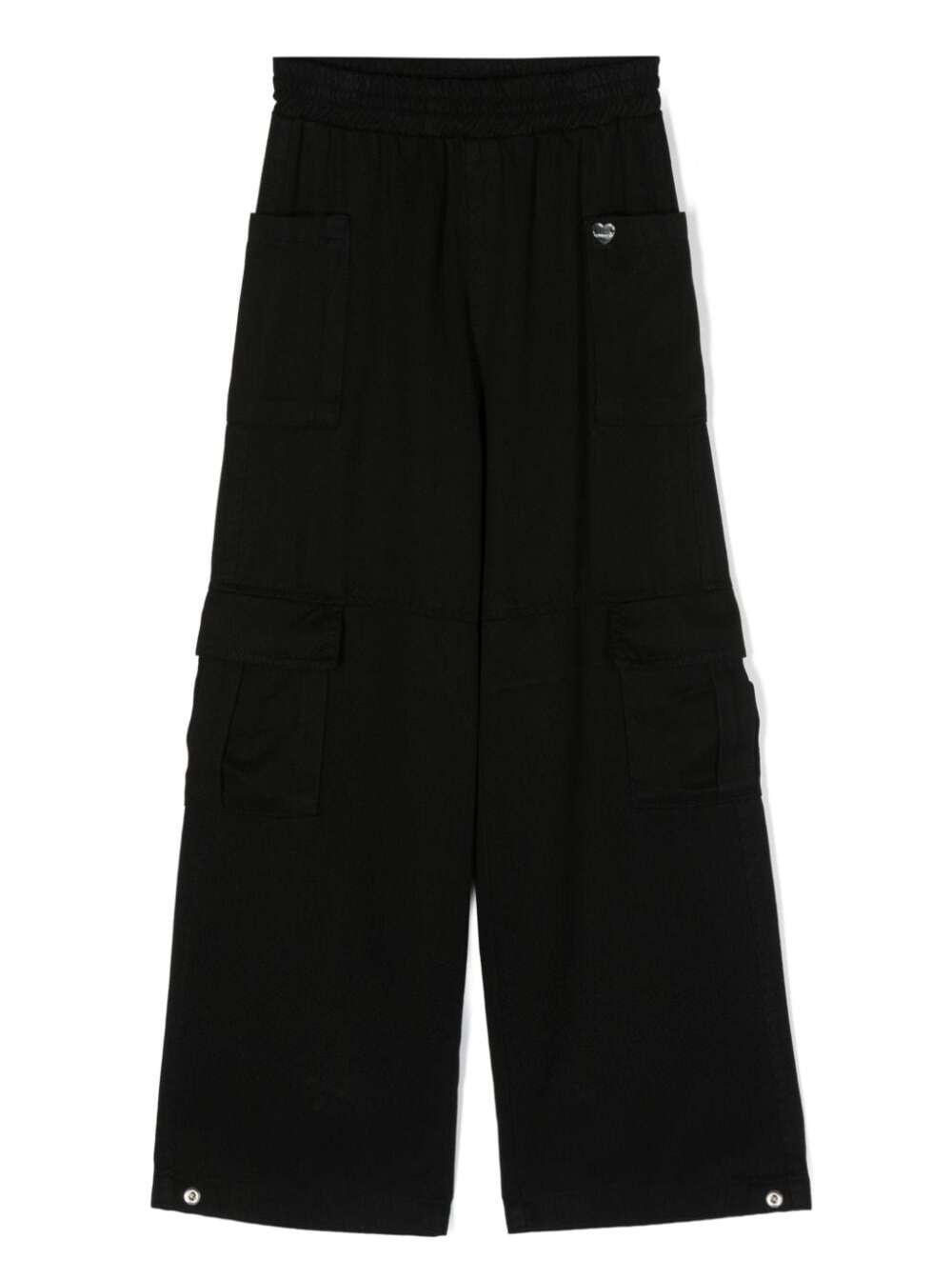 Black Cargo Pockets With Elastic Waistband Lyocell Girl Trousers