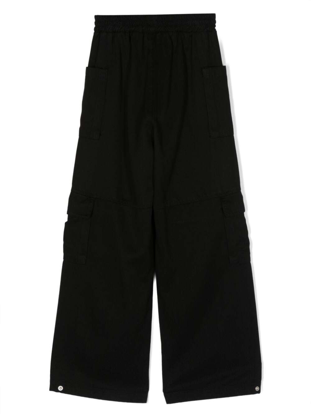 Black Cargo Pockets With Elastic Waistband Lyocell Girl Trousers