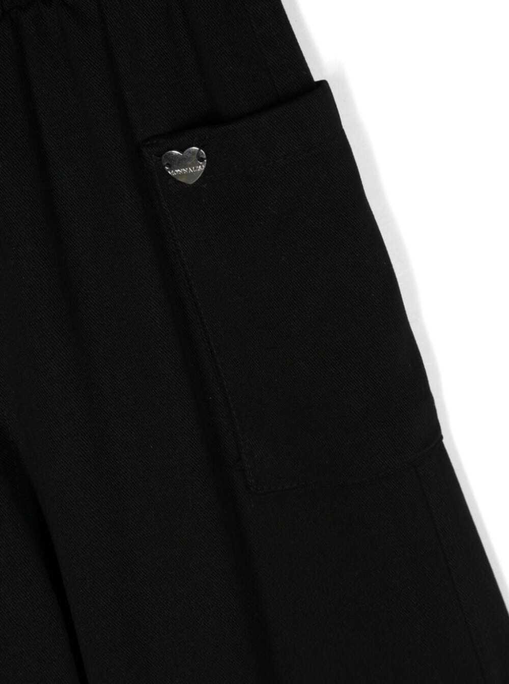 Black Cargo Pockets With Elastic Waistband Lyocell Girl Trousers
