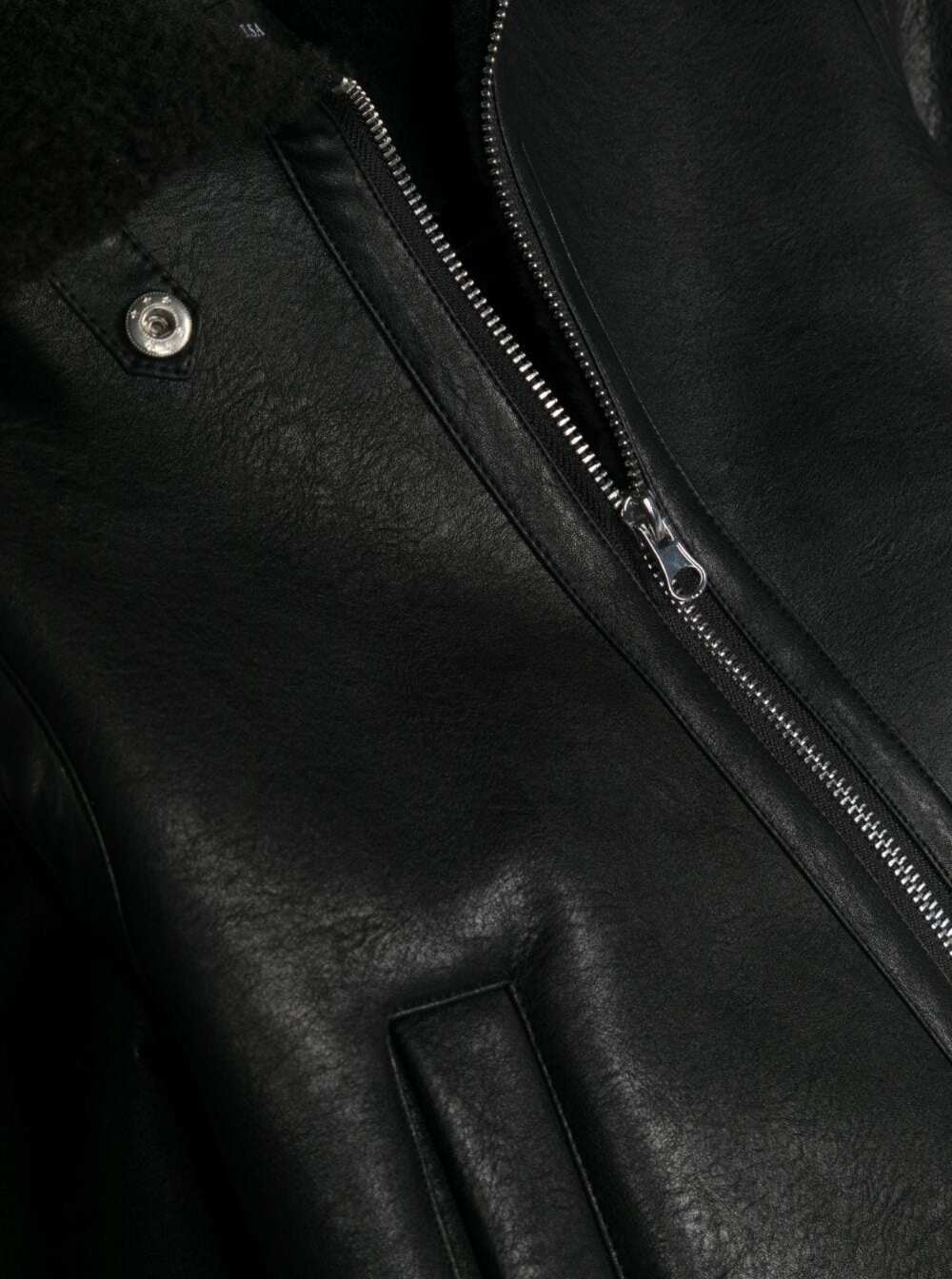 Aviator Black Jacket With M Logo Patch At The Back Faux Leather Girl Polyurethane