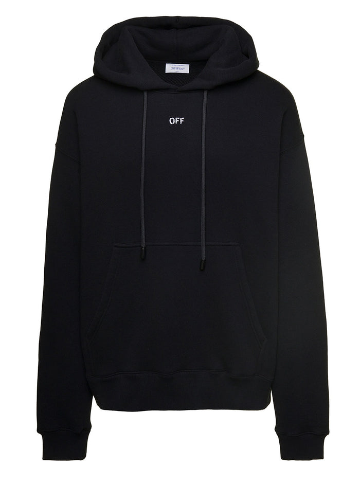 Off Stamp Skate Hoodie Black White Cotton Sweatshirts