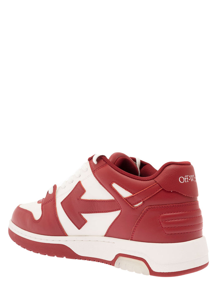 Out Of Office Red And White Low Top Sneakers With Arrow Motif Zip-Tie Tag Leather Man Calf