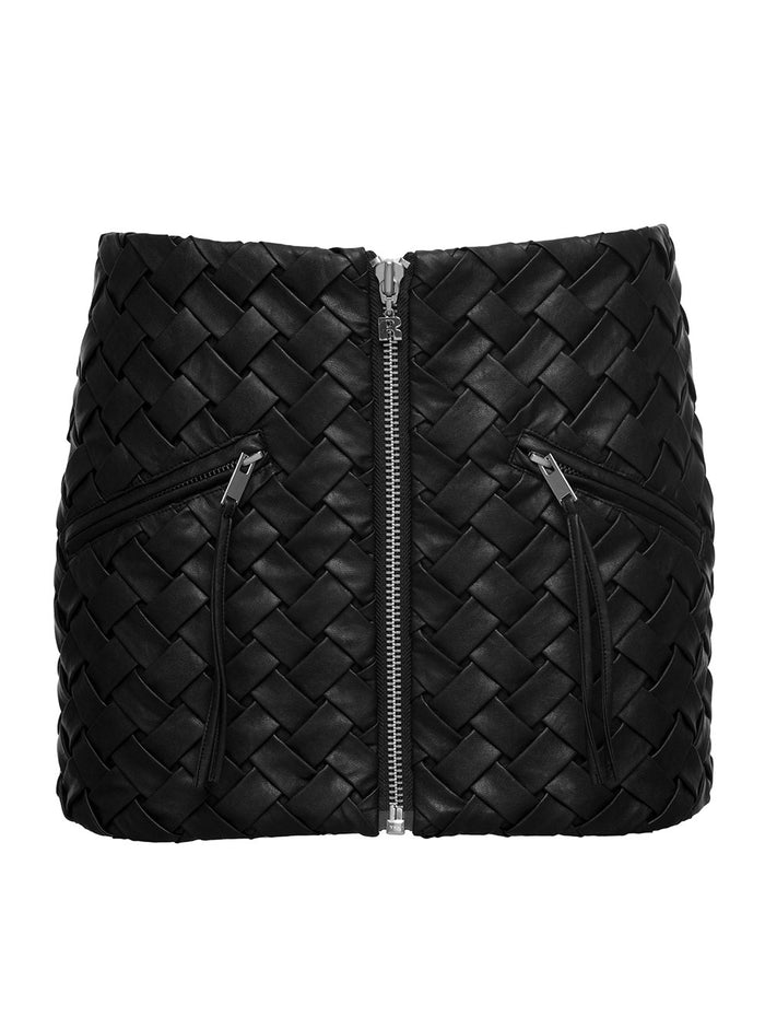Black Mini-Skirt With Zip And Branded Slider Faux Leather Woman Polyurethane