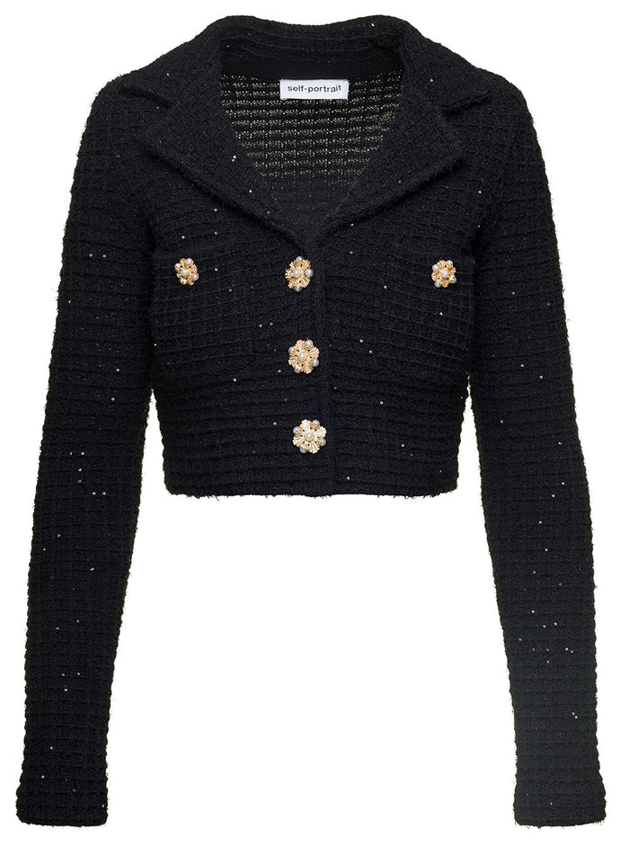 Sequin Textured Jacket Black Blazers