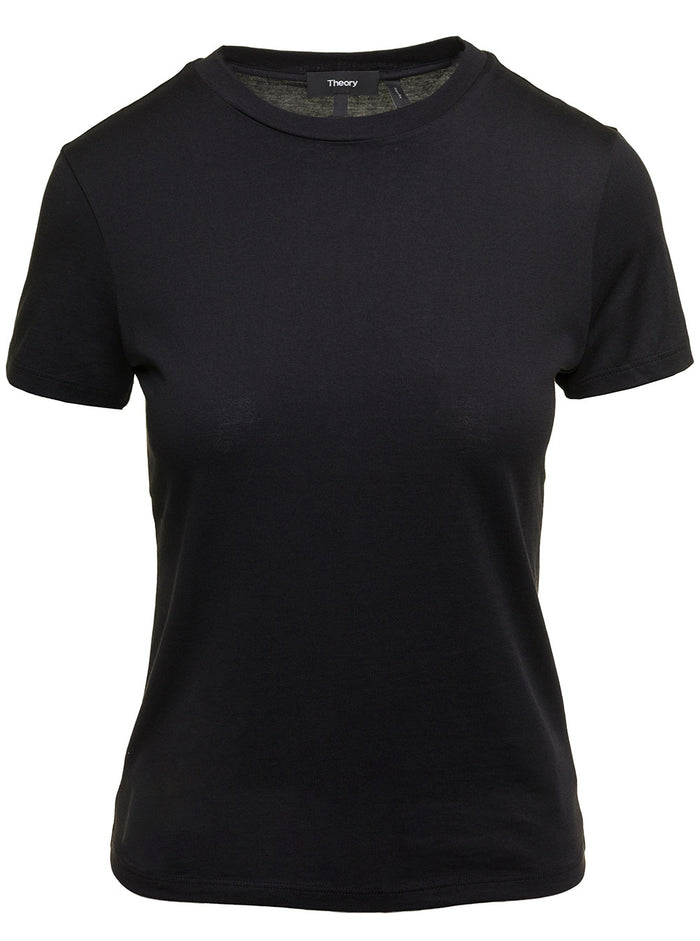 Fitted Black Crewneck T-Shirt Cotton Woman Gots Tshirts And Polo Shirts