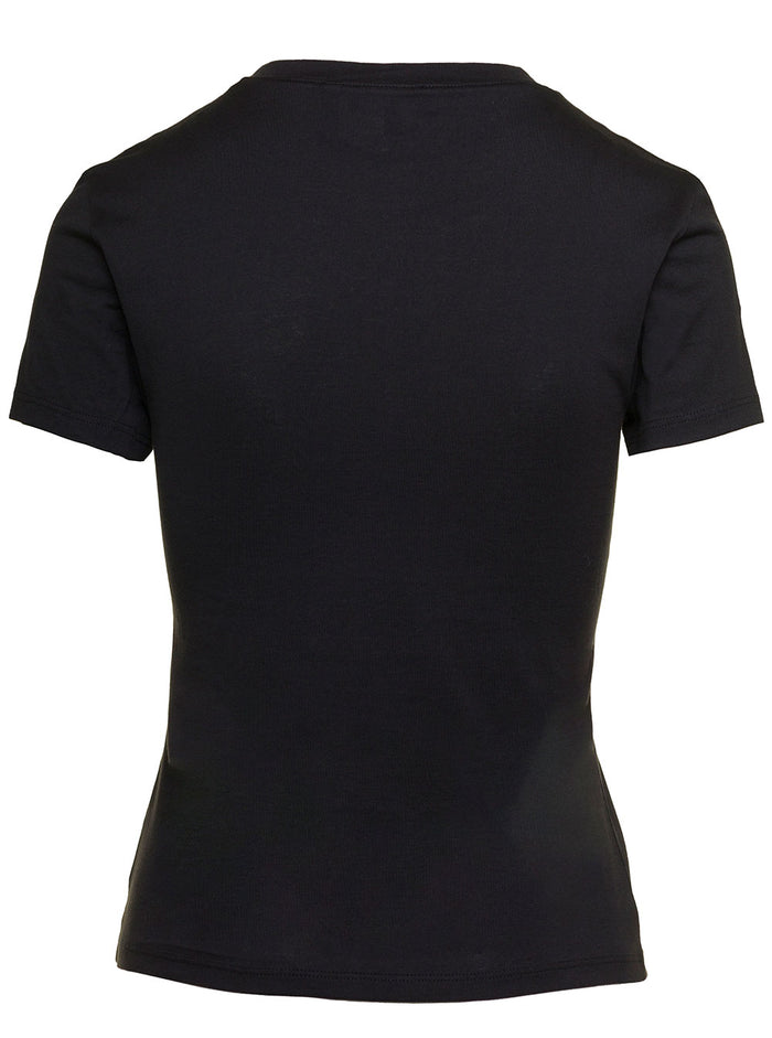 Fitted Black Crewneck T-Shirt Cotton Woman Gots Tshirts And Polo Shirts