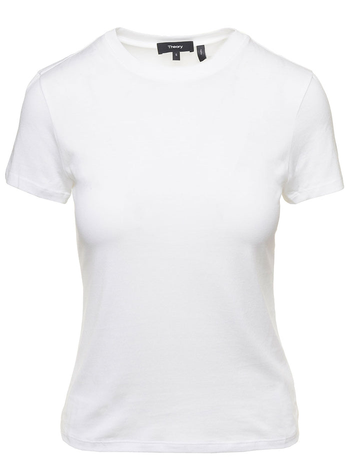 Fitted White Crewneck T-Shirt Cotton Woman Gots Tshirts And Polo Shirts