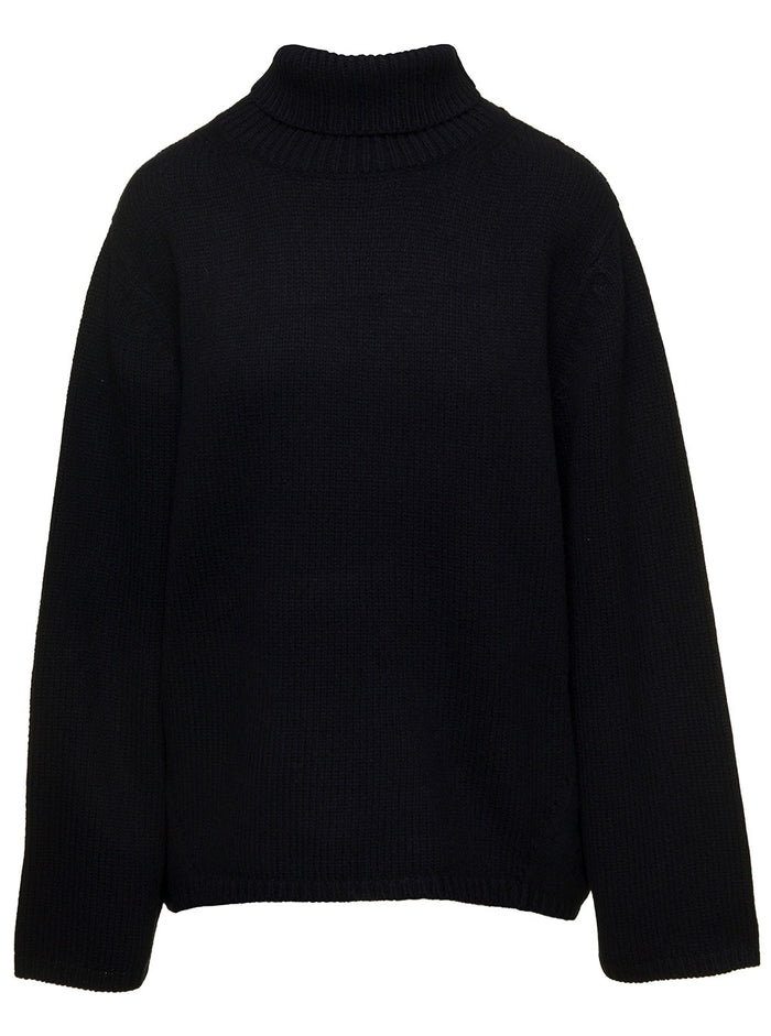 Oversized Black Sweater With Turtleneck Wool Blend Woman Rws Cashmere Jersey