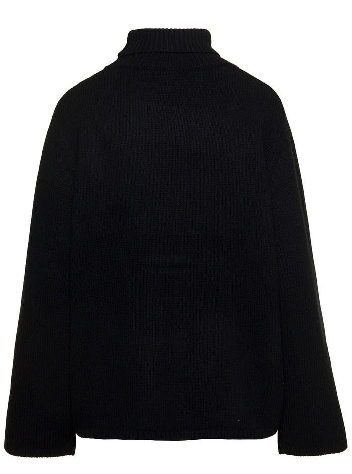 Oversized Black Sweater With Turtleneck Wool Blend Woman Rws Cashmere Jersey
