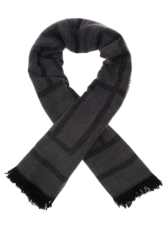 Black Scarf With Monogram Print Wool And Cashmere Woman Grey Scarfs Foulards
