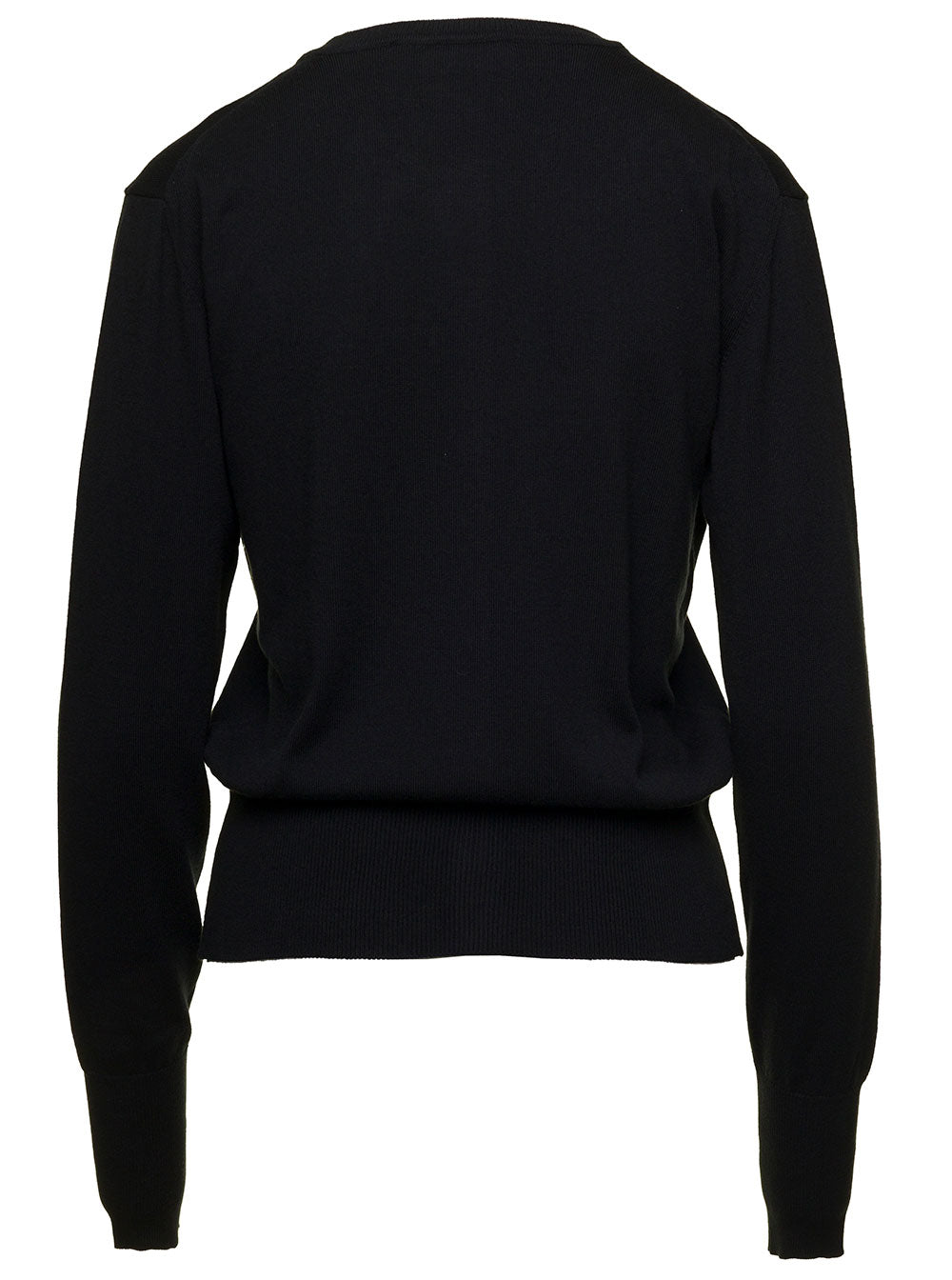 Bea Black Cardigan With Orb Embroidery And Branded Button Cotton Cashmere Woman Jersey