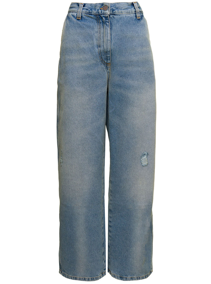 Light Blue Paris Ripped Jeans With Wide Leg Cotton Denim Woman