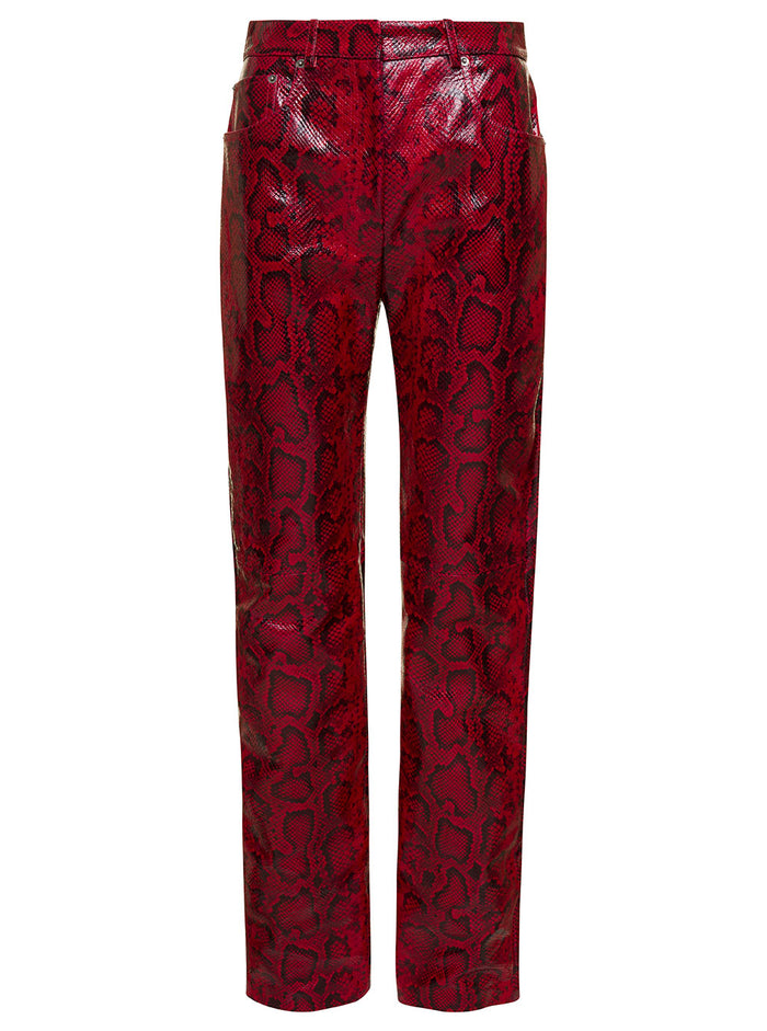Red Trousers With Snape Print Shiny Leather Woman
