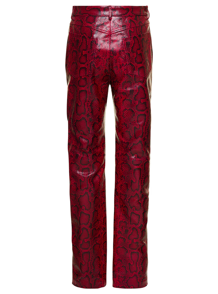 Red Trousers With Snape Print Shiny Leather Woman