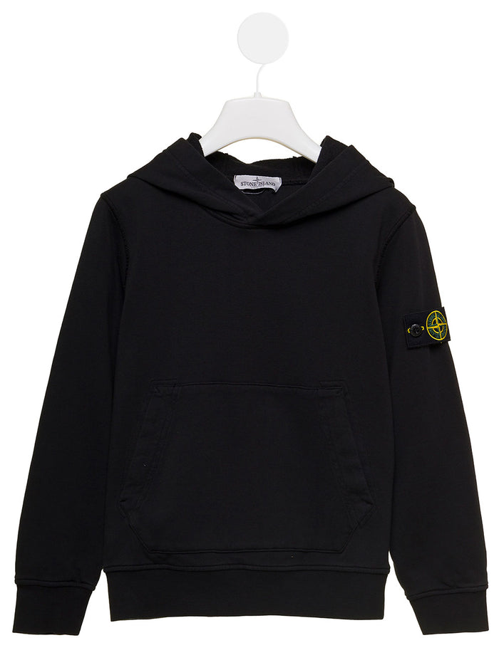 Black Hoodie With Logo Patch Cotton Boy Sweatshirts