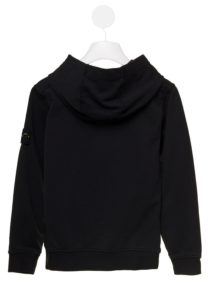 Black Hoodie With Logo Patch Cotton Boy Sweatshirts