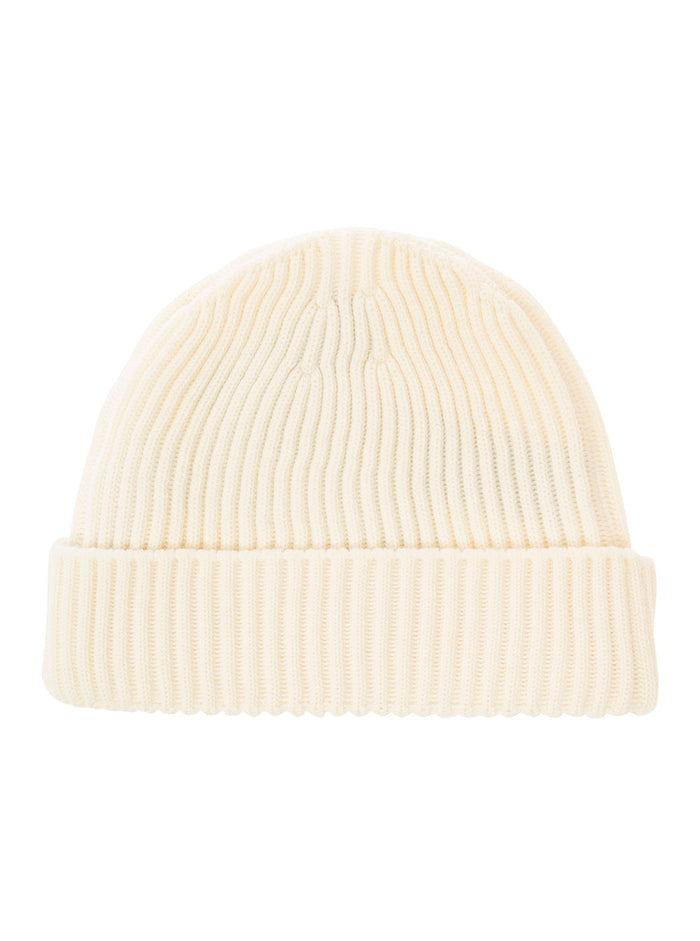 White Ribbed Beanie With Logo Patch Wool Boy Virgin Hats And Gloves