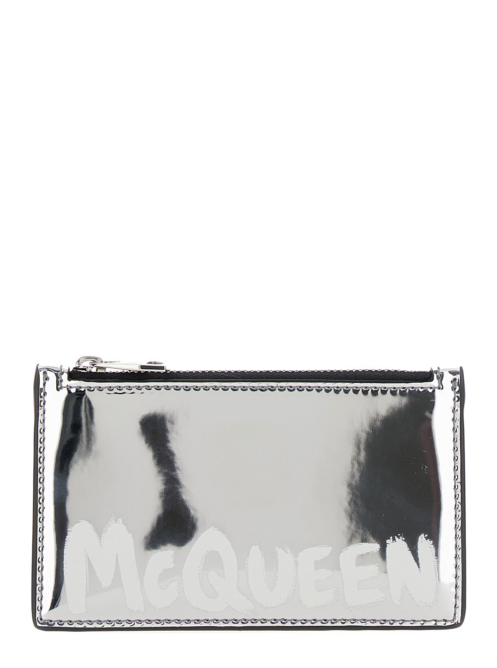 Silver Card-Holder with McQueen Graffiti Logo in Laminated Leather Man Metallic Products
