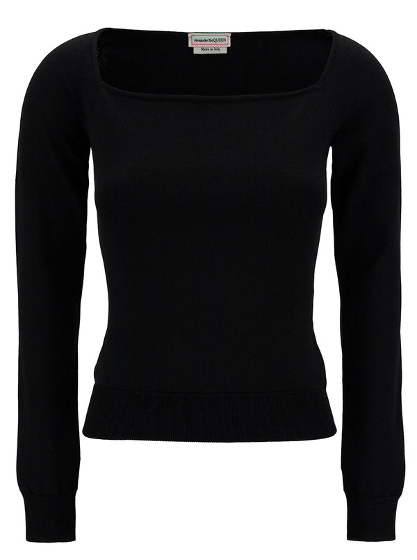 Black Top With Square Neckline Viscose Tops