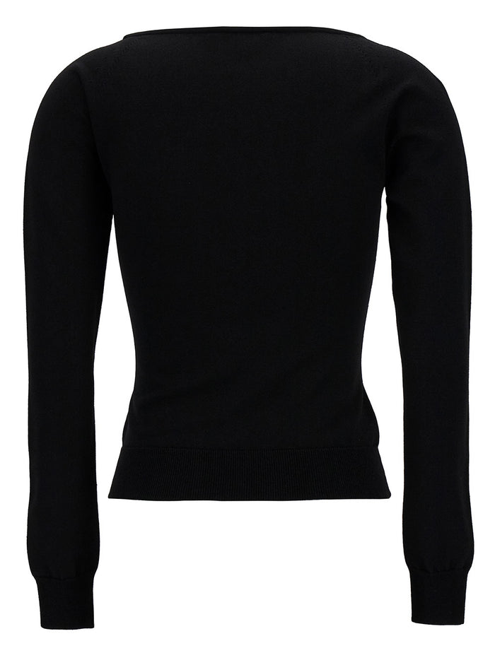 Black Top with Square Neckline in Viscose Blend Woman Polyester Jersey