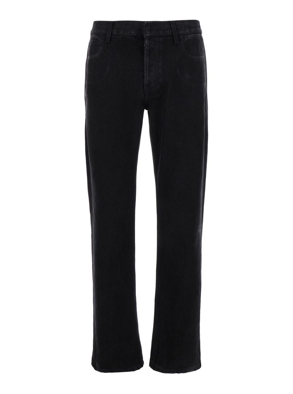 Black Jeans with Logo Patch on the Rear and Worn Out Effect in Denim Man Cotton