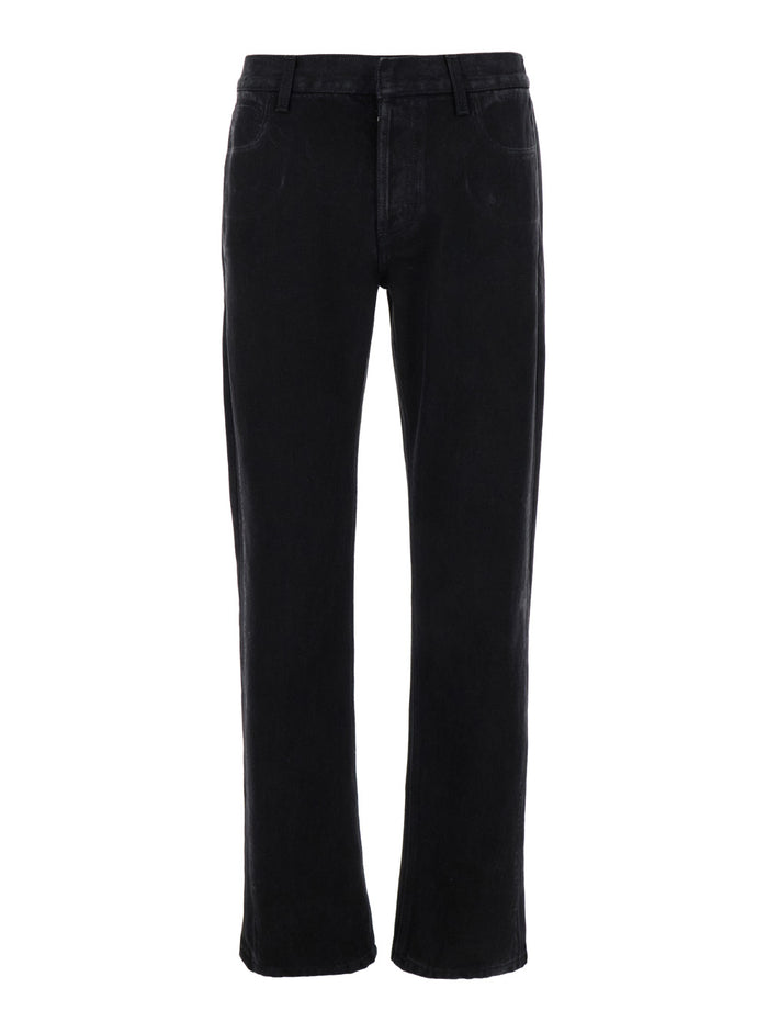 Black Jeans with Logo Patch on the Rear and Worn Out Effect in Denim Man Cotton
