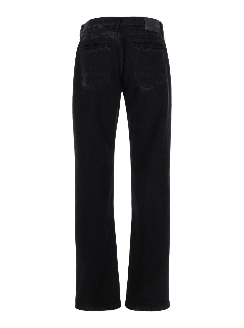 Black Jeans with Logo Patch on the Rear and Worn Out Effect in Denim Man Cotton