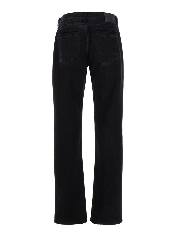 Black Jeans with Logo Patch on the Rear and Worn Out Effect in Denim Man Cotton