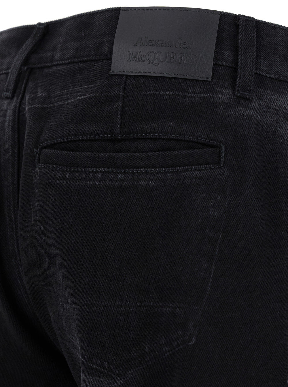 Black Jeans with Logo Patch on the Rear and Worn Out Effect in Denim Man Cotton