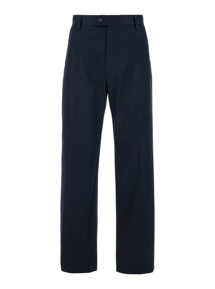 Blue Straight Tailored Pants in Cotton Man Blu Trousers