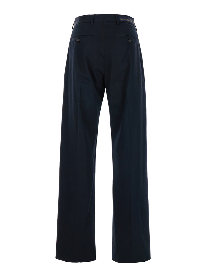 Blue Straight Tailored Pants in Cotton Man Blu Trousers