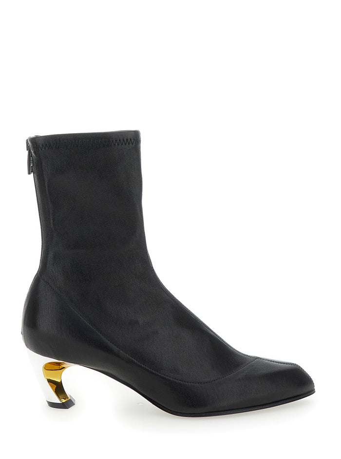 Armadillo Black Ankle Boots With Golden Heel Smooth Leather Woman