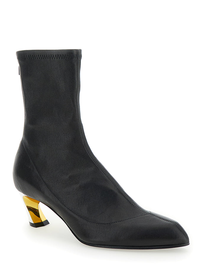 Armadillo Black Ankle Boots With Golden Heel Smooth Leather Woman
