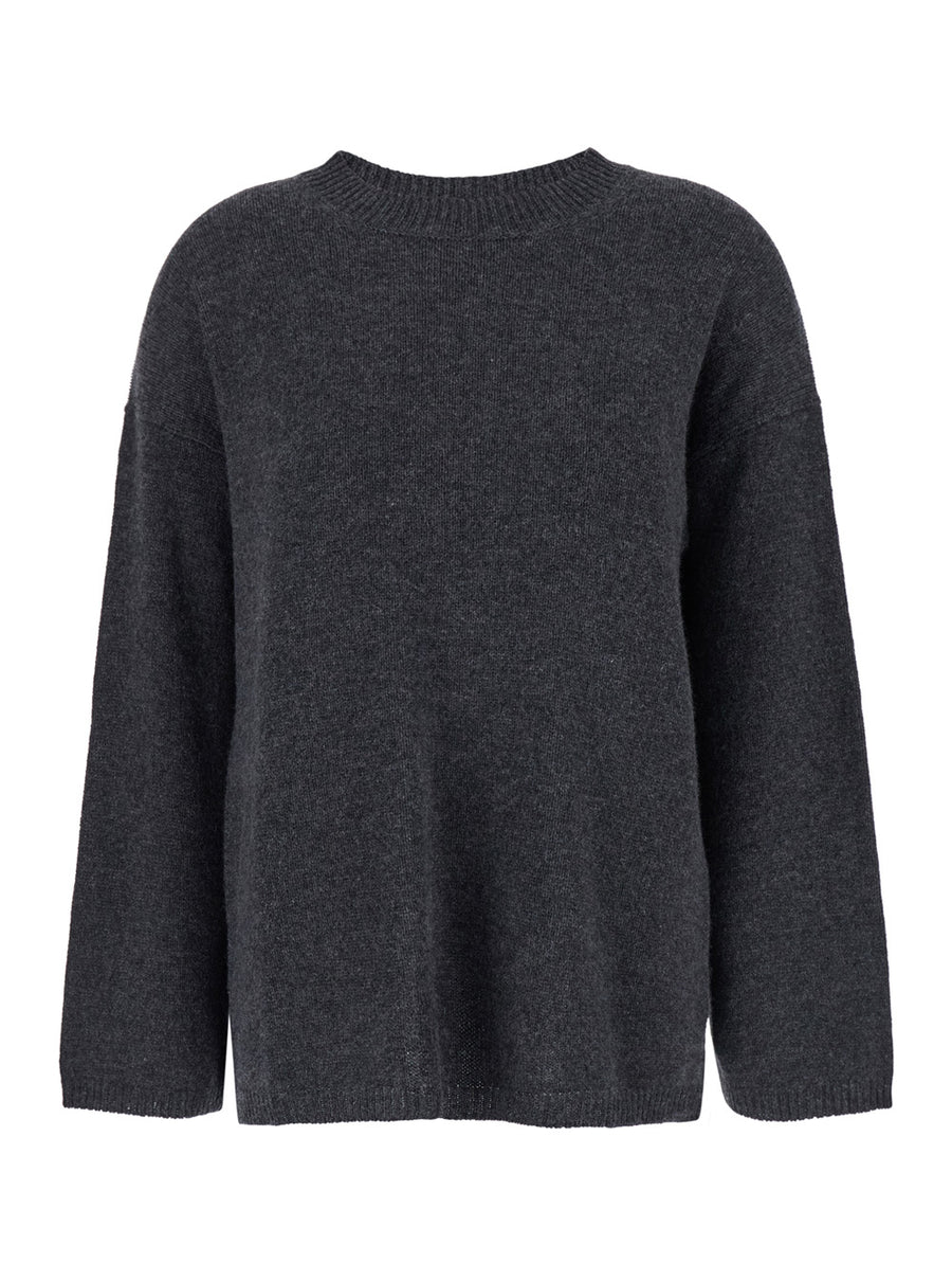 Grey Relaxed Crewneck Cashmere Sweater Tops