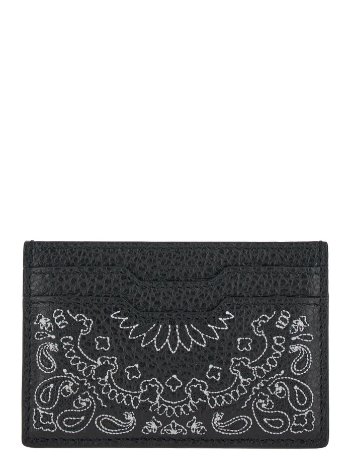 Bandana Black Card-Holder With Embroidered Motif Leather Man Bovine Products