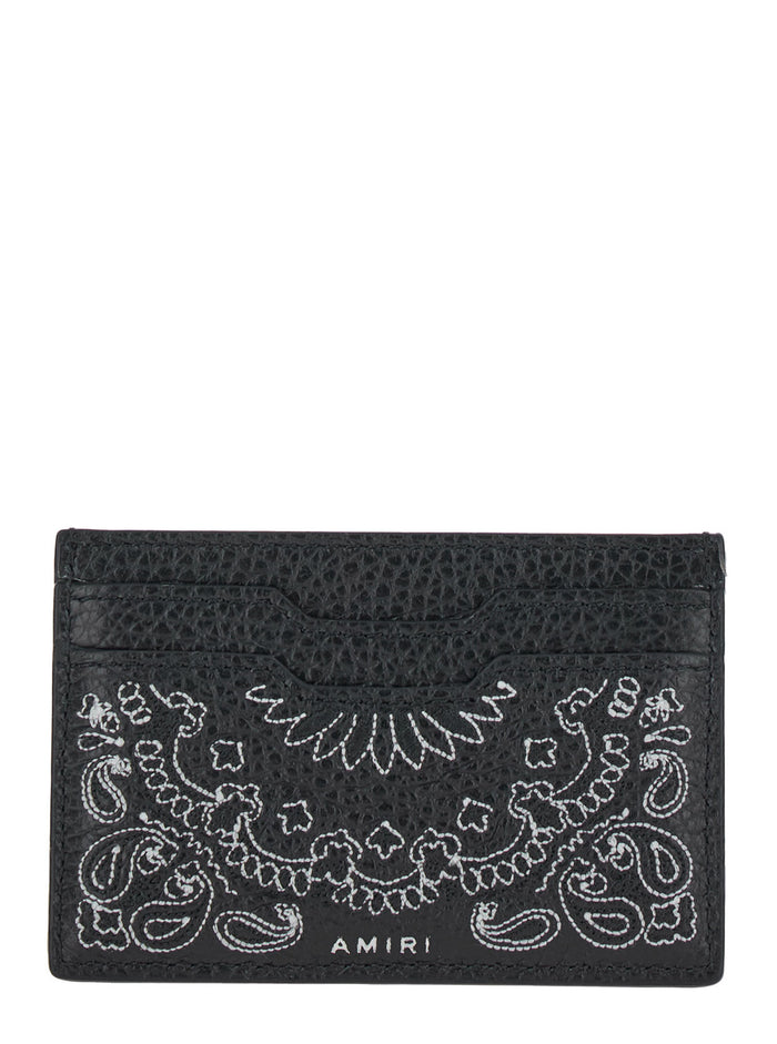 Bandana Black Card-Holder With Embroidered Motif Leather Man Bovine Products